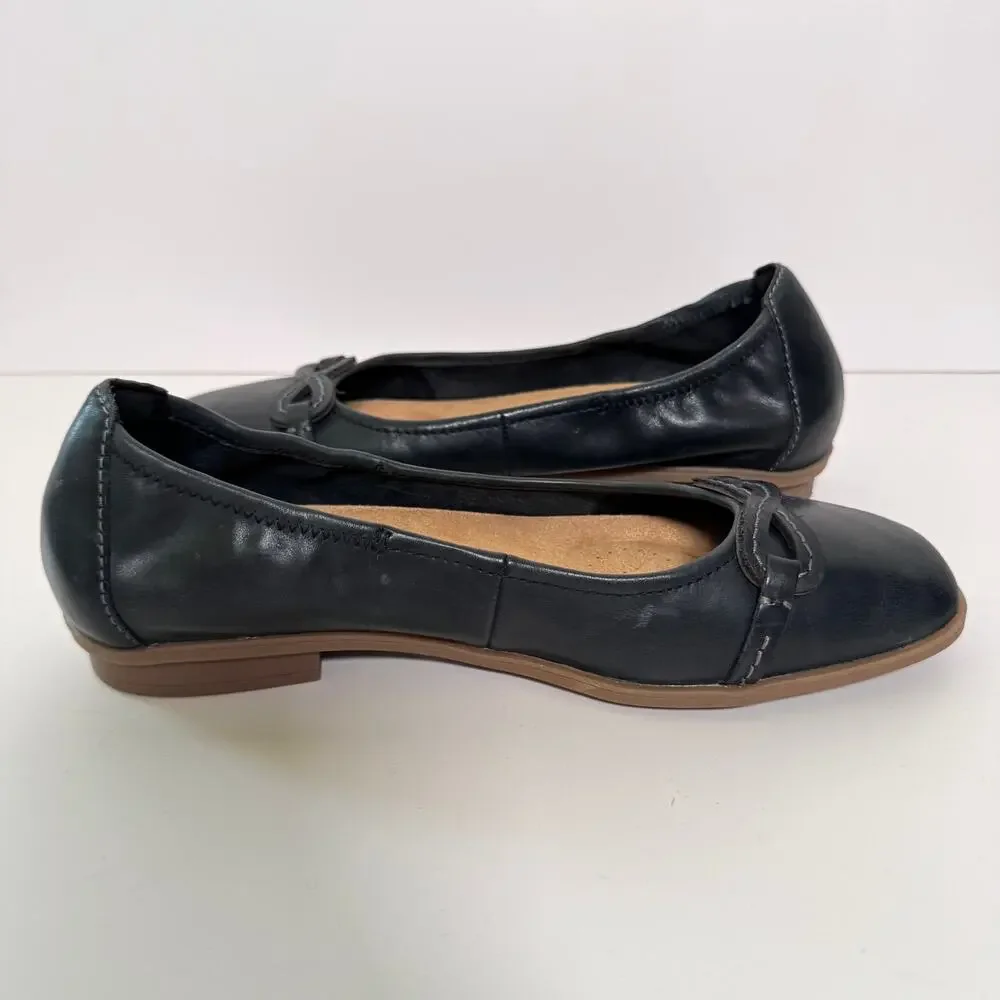 Clarks Womens Lyrical Rhyme Flat Shoes Size 8 Leather Comfort Cushioned Black